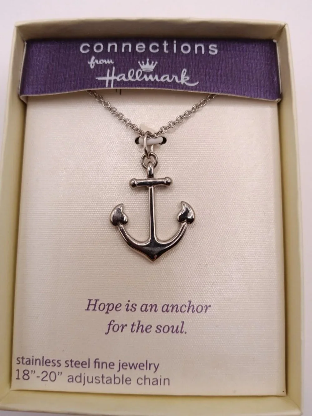 Connections From Hallmark Anchor Pendant Necklace Stainless Steel Adjustable 18" - Picture 1 of 4